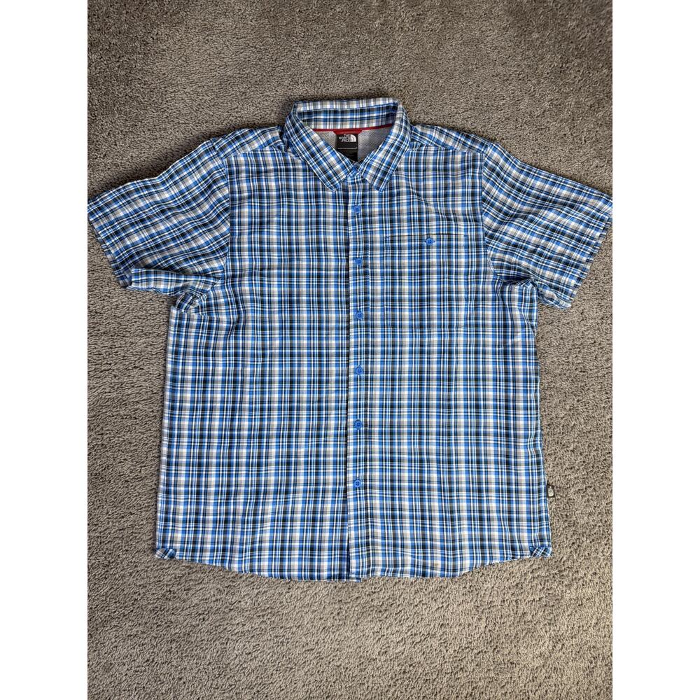 The North Face Shirt Mens XL Blue Plaid Short Sleeve Button Up Lightweight
